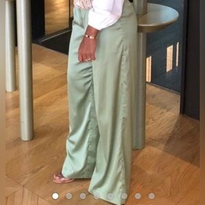 Hugo Boss Palazzo Wide Leg Satin Pants |Mint Green |Sz:4 | Orig:$595 | Pristine